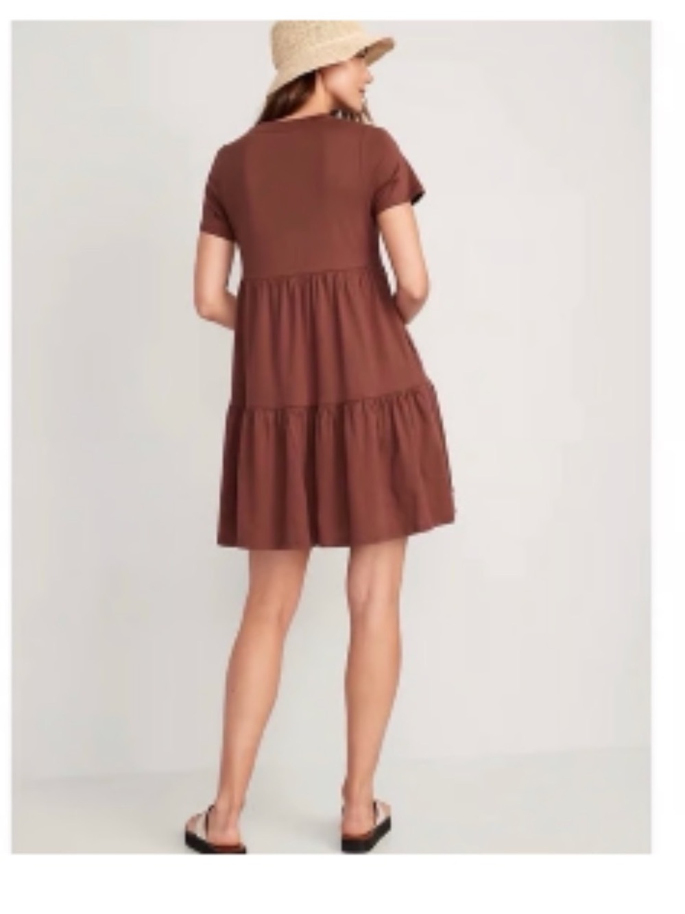 Old Navy Short-Sleeve Tiered Mini Dress - Burgundy Casual Women's Dress - Picture 2 of 4
